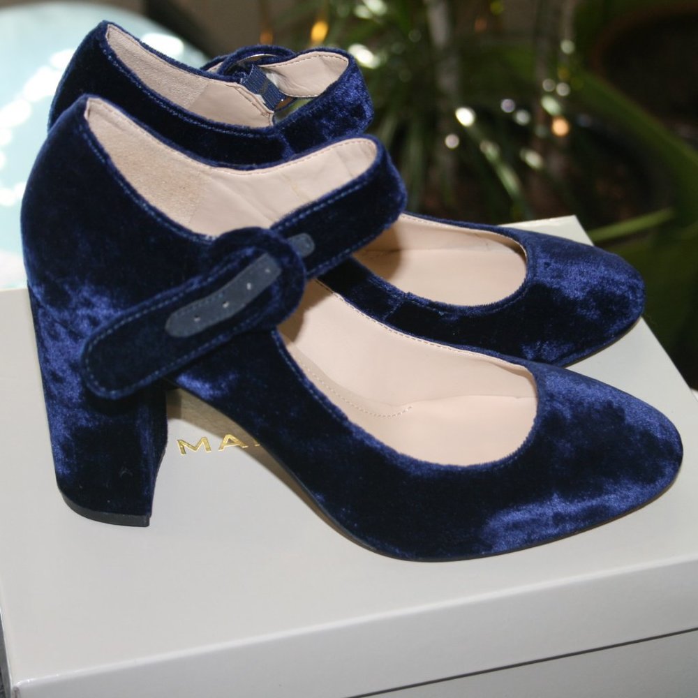Marc Fisher Blue Velvet Mary Jane Heels size 7.5